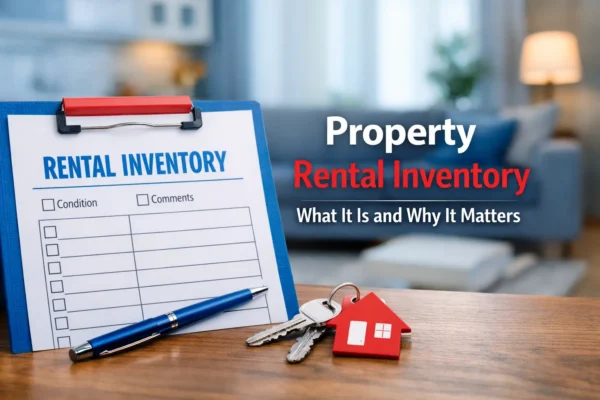 Property rental inventory checklist on clipboard with house keys representing landlord property inspection and rental property documentation.