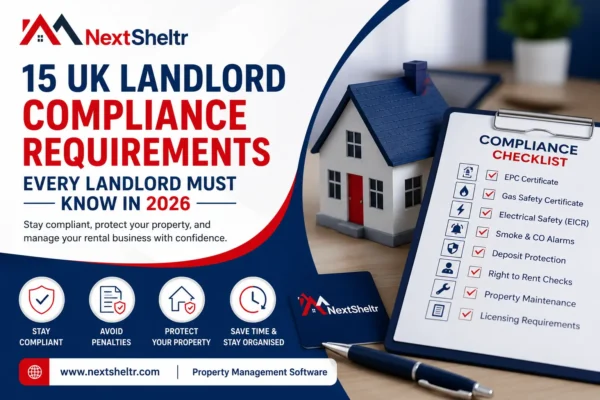 UK landlord reviewing a rental property compliance checklist and safety documents in 2026